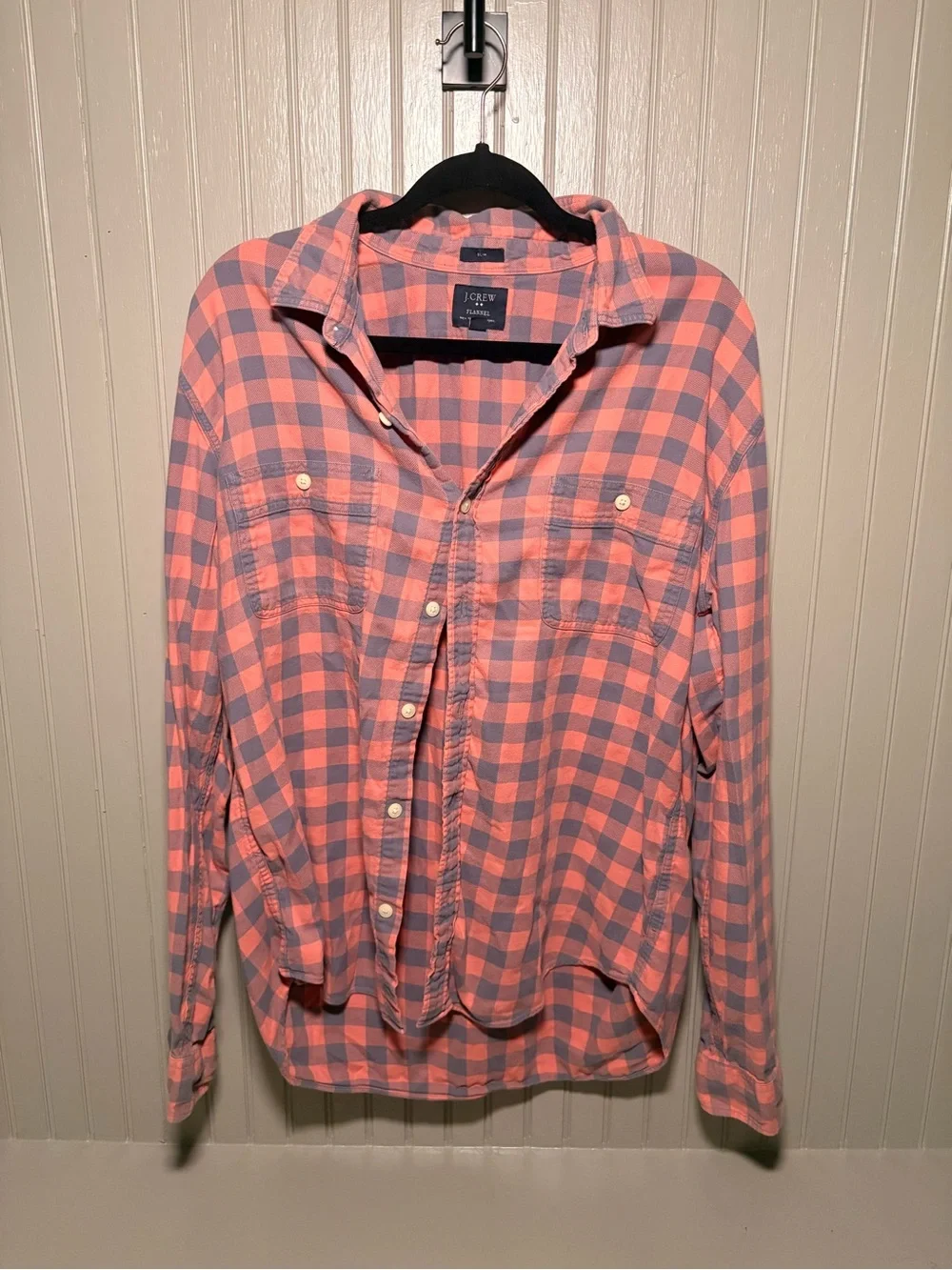 J. Crew Men’s Coral Pink and Gray Check Button-Down Shirt